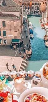 Scenic breakfast view overlooking a serene canal in an Italian city.