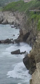 Coastal cliffs with ocean waves crashing softly below.