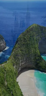 Stunning coastal landscape with lush cliffs and vibrant blue sea.