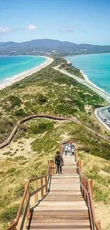 Scenic coastal pathway with vibrant blue ocean.