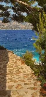 Scenic coastal path with lush greenery and a stunning ocean view.