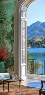 Open room with sea and mountain view.
