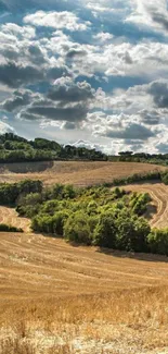 Mobile wallpaper of a picturesque countryside landscape with rolling fields.