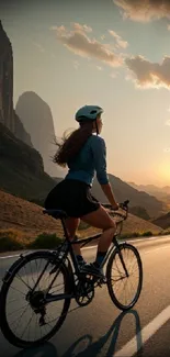 Cyclist enjoying a sunset ride through scenic mountain landscape.