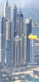 Dubai cityscape with stunning skyscrapers and clear blue sky, perfect for mobile wallpaper.