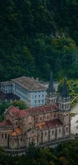 Beautiful hilltop cathedral surrounded by lush greenery.