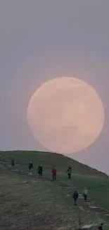 Hilltop tower with full moon backdrop creating a serene night scene.