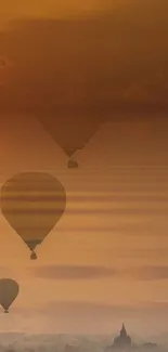 Hot air balloons at sunset over ancient temples, perfect for a captivating wallpaper.