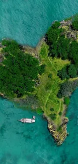 Aerial view of emerald island in turquoise waters, perfect for mobile wallpaper.