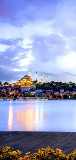 Istanbul skyline with Bosphorus and mosques at dusk.