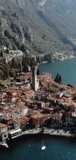 Scenic mobile wallpaper of an Italian lakeside town with mountains.