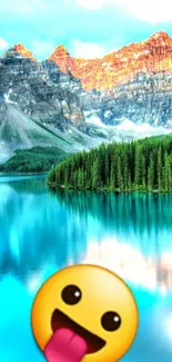 Vibrant lake wallpaper with smiling emoji