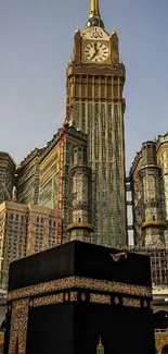 Kaaba with Abraj Al Bait tower background.