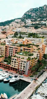 Vibrant Mediterranean harbor with colorful buildings and yachts.