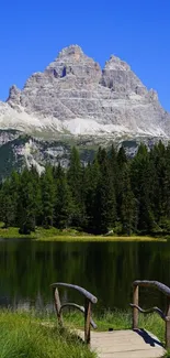 Peaceful mountain with lake and forest view.