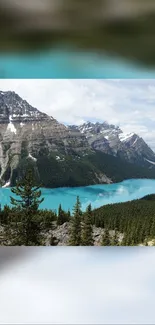 Mobile wallpaper of a turquoise lake in a mountain landscape.