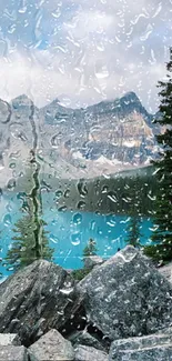 Mountain lake with turquoise water and pine trees.