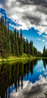 Mountain landscape reflected in a serene lake with clear blue sky.