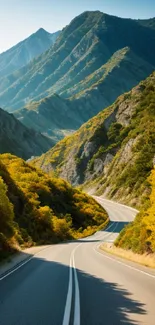 Scenic road winding through lush green and golden mountain landscape.