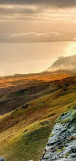 Golden sunset over picturesque mountains.