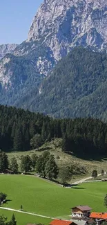 Scenic mountain valley with lush greenery.