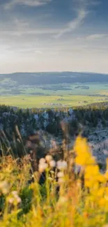 Scenic nature wallpaper with lush green landscapes under a vibrant sky.