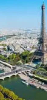 Eiffel Tower with Paris cityscape and river view in daylight.