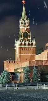 Night view of Red Square in Moscow with vibrant lights and historic buildings.