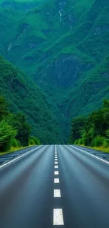 Scenic road through lush green mountains.