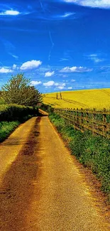 Scenic rural road with fields and blue sky mobile wallpaper.