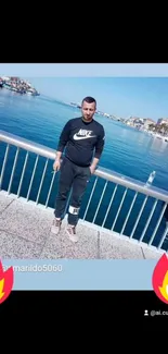 Man standing by the seaside with a vibrant ocean view.