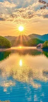 Sunrise over a peaceful lake with reflections and scenic nature view.