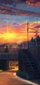 Anime-inspired scenic sunset wallpaper with vibrant hues.