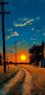 Rural path at sunset with vibrant sky