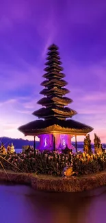 Temple at sunset with purple sky mobile wallpaper.