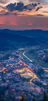 A scenic cityscape at twilight with vibrant city lights and a serene river.