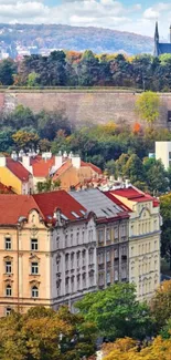 Scenic autumn cityscape with historic architecture.