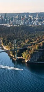 Aerial view of Vancouver with ocean and cityscape.