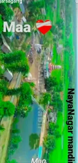 Aerial view of lush green village landscape wallpaper for mobile phone.