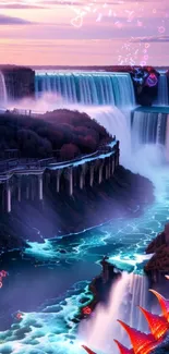 Fantasy-inspired waterfall wallpaper with vibrant colors.