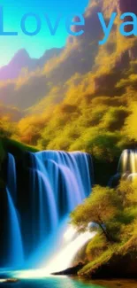 Vibrant waterfall and landscape mobile wallpaper with lush greenery.