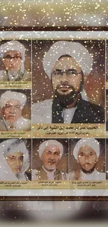 Collage of scholarly portraits with a golden glitter effect.