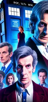 Sci-fi wallpaper featuring characters and TARDIS.