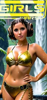 Fantasy sci-fi wallpaper with tropical theme and female character.