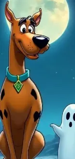 Scooby-Doo and ghost under moonlight