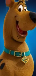 Scooby Doo smiling with blue background.