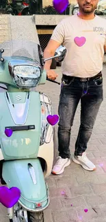 Scooter with purple hearts and vibrant style.