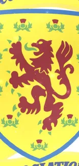 Scottish football crest with red lion on yellow background.