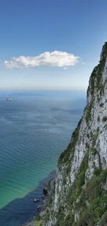 Seaside cliff with blue ocean and sky.