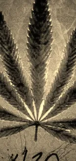 Sepia-toned wallpaper with marijuana leaf and 420 art.